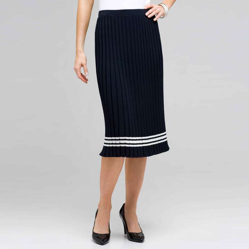 Long Pleated Skirt, Ink & White, large image number 0